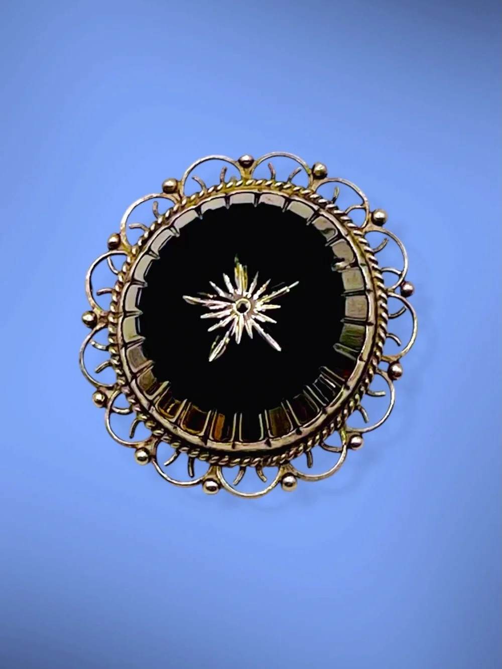 Vtg Mexican Sterling Silver Black Onyx Starburst Pendant Pin 925 JFCM Jalisco